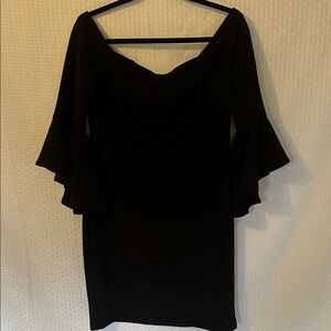 #539 Teeze Me Elegant Black Ruffle Sleeve Dress